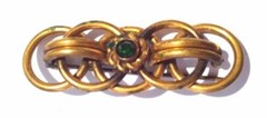 Brooch Brass Old Vintage Handmade Green Glass Stone Hand Work Retro Mid Century