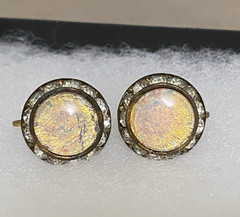 Vintage Rhinestone & Faux Cabochon Fire Opal Gold Tone 3/4″ Screw Back Earrings