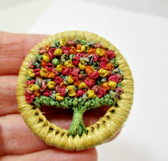 HANDMADE Flowers Tree of Life Pin Brooch Colorful Woven Natural Material 1-5/8″