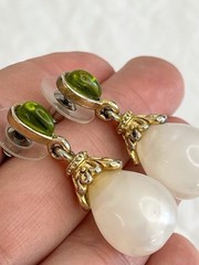 Vintage Faux Pearl Drop Earring with Green Accent