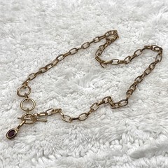 Jewelry Set Toggle Necklace Pierced Earrings Reddish Purple Glass Stone NICE
