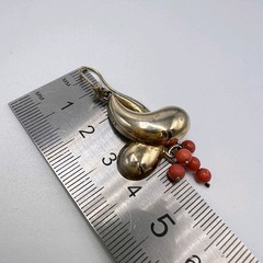 Old Vintage Gilt Silver 800 Women Jewelry Drop Earrings Natural Red Coral Stone