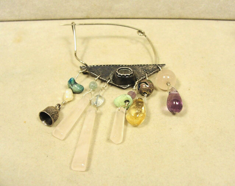 Handmade Modernist Linda Kaye-Moses Various Stones and Sterling Pin