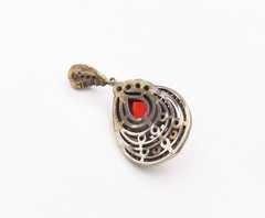 925 Sterling Silver Vintage Red Topaz Cubic Zirconia & Ruby Pendant PT6287