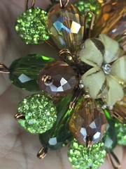 Green Crystal Floral Pendant Double Sided Statement Rhinestone Cluster Gold Tone