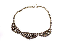 Vintage Weiss Choker Necklace Silver-tone Smoky Gray Rhinestones 14.5″ Hook