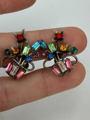 Vintage Earrings Cal Arts Sterling Flower Basket Multicolor Screw On
