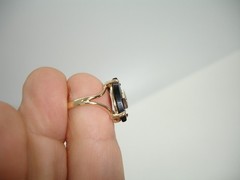 vintage 10K yellow Gold RING marquise black Onyx w DIAMOND accent band 2.4g 4.25