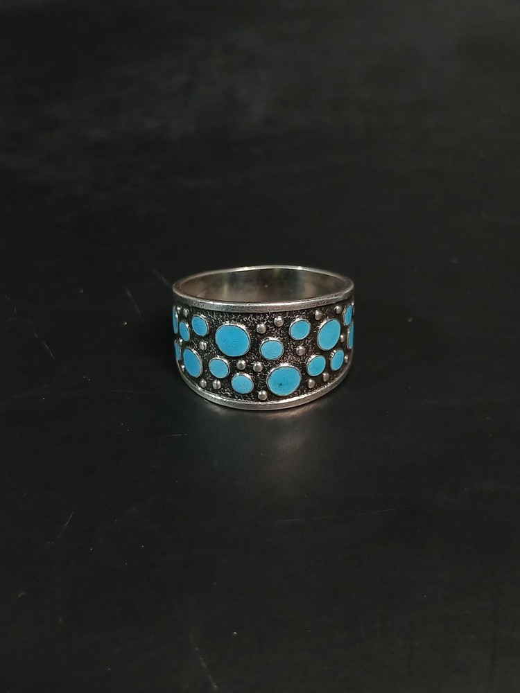 Vintage Soviet 875 Silver Turquoise Ring Russian Size 8.5