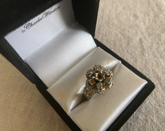 Vintage Floral Cluster Ring Adjustable Silver Tone Rhinestone Missing Stone