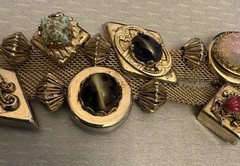 Victorian Revival Bracelet Mesh Jeweled Slide Charms Faux Gems Bold Statement