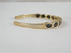Vintage Sterling Silver 925 Gold on Natural Black Spinel Hinged Bracelet 7.5″