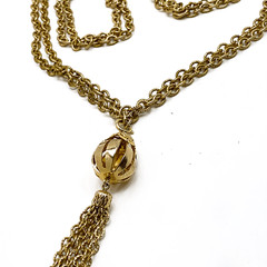 Vintage Tassle Necklace Gold Chain 36″ Double Curb Link Mid Century 36 In