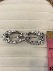 Vintage Silver Tone Bow Brooch Black Silver Rhinestones Elegant Formal 2.25 In