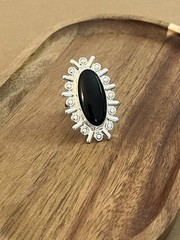 Vtg MEXICO Sterling Silver Black Onyx Large Oval Cabochon Split Band Ring Sz 6