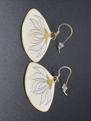 Vintage Laurel Burch Gold Tone Willow Branch Fan Cloisonné Dangle Earrings