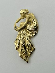 Art Nouveau Gold Sterling Silver Nymph Fairy Brooch Pin Art Deco