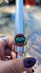 VINTAGE old pawn NATIVE AM STERLING SILVER 925 TURQUOISE CORAL RING 12.5