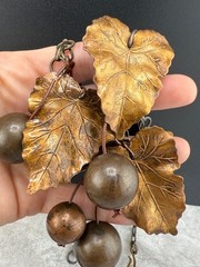Vintage Copper Tone Leaf Necklace Bib Cherries Fall Autumn 19”