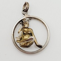 Modernist Woman Thinker Dimensional Figure in Circle Vintage Pendant Charm