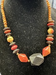 Vintage Crackled Bovine Horn Dyed Bone Wood Bead Necklace 19” Hook Clasp