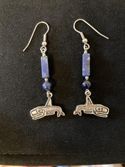 Lapis Lazuli NW Coast ORCA Killer Whale Dangle Earrings w/French Wire 2″