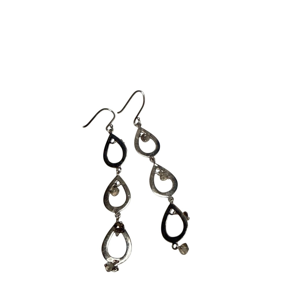 Vintage Sterling Silver Teardrop Loop Dangle Earrings Handmade Boho Jewelry