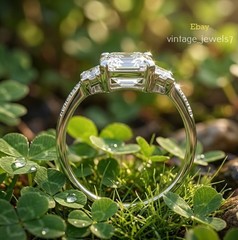 Asscher 4CT Lab Created Diamond Vintage Three Stone Engagement Ring 14K Gold FN