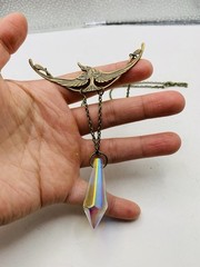 Vintage Style Art Nouveau Oxidized Brass Crane Bird w/ Rainbow Bead Necklace