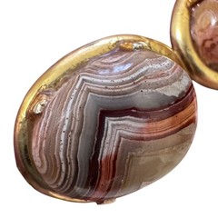 Vtg Laguna Lace Agate Earrings 12K GF Screw Back JJJ Signed Cabochon Gold Filled