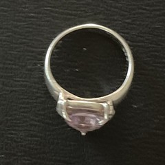 Vintage C&A Sterling Silver Ring With Trillion Cut Purple Gemstone Kunzite 6.25