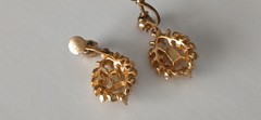 WOW Vintage Faux Pearl Pink Fire Opal Rhineston Brooch Pin & Screwback Earrings