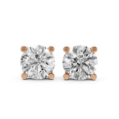 Round Lab Grown Diamond Stud Earrings 14K Gold Solitaire Everyday Fine Jewelry