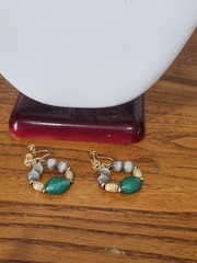 Vintage c1950s-60s Green Grey 10k Gold Fill Necklace Screwback Earring Set Video