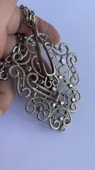1970s Vintage Silver Tone Chunky Statement Pendant Necklace Chain Mod Boho L195