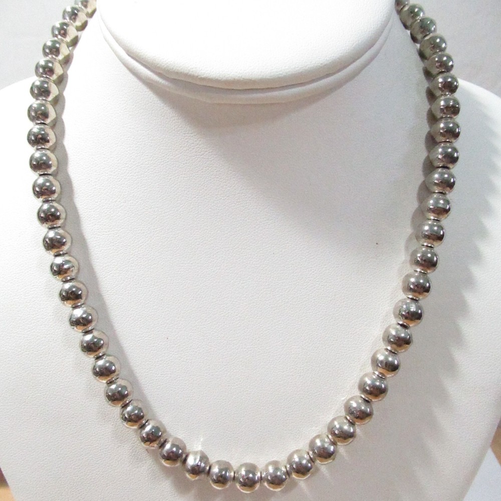 Silver Tone BB Ball Beaded On Chain Necklace Vintage Korea