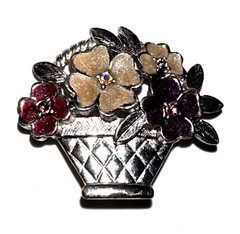Brooch Pin Flower Basket Silver Tone Liz Claiborne Rhinestones Glitter VTG 1.5”