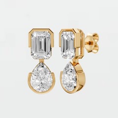 Emerald & Pear Lab Grown Diamond Bezel Set Drop Dangle Statement Earring