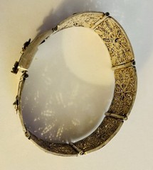 Antique Victorian 7 Panel Bracelet 800 Silver 1.4 Oz Floral Filigree Box Clasp