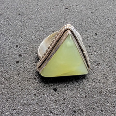 Vintage Prehnite Trillion Triangle Ring 925 Sterling Silver Sz 10 Heavy 11g
