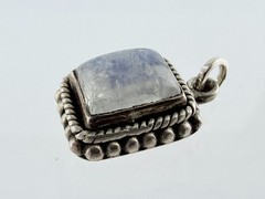 Vintage Sterling Silver Blue Moonstone Rectangular Cabochon Pendant Charm .75 In