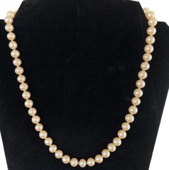 Vintage Faux Pearls Necklace Champagne 21” 9mm Individually Knotted