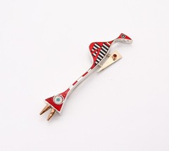 TOD PARDON 1950-1960 “The Procurer” Inlaid Brooch In 14Kt Gold & Sterling Silver