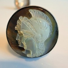 Vintage Sterling Silver Roman Soldier Carved Abalone Shell MOP Cameo Cufflinks