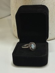 Vintage Crushed Mosaic Blue Fire Opal 925 Sterling Silver Sunburst Ring Size 6