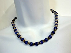 JMS Taxco Necklace Lapis Lazuli Blue Bead Stone Mexico Push Clasp 16 inches
