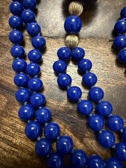 Beautiful Knotted Blue Glass and Gold Beads with Large Dragon/Phoenix Beads, 36”