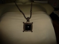 PD PENDANT SILVER TONE L BLACK STONE w HEAVY BALL BEAD CHAIN NECKLACE #26/19K