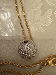 Vtg.Rhinestones Bead Necklace Sliding Single Bead on Ball Chain Gold Tone Metal
