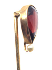 Antique 14K Almandine Garnet Stick Pin w/Pearl